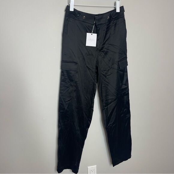 L’Academie Revolve  black satin cargo pants Small new - Picture 2 of 9